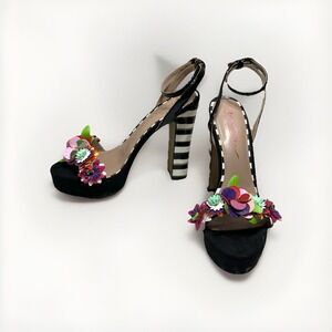 Betsey Johnson Carra High Heel Size 8.5M Women's Black Floral‎ Stripe Designer